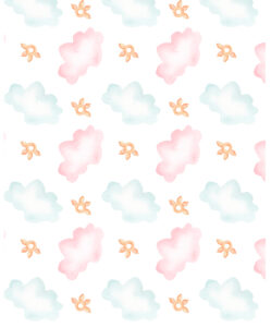 watercolor pattern of pink and blue clouds