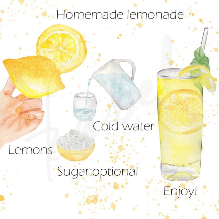 lemonade and lemons watercolor illustrations