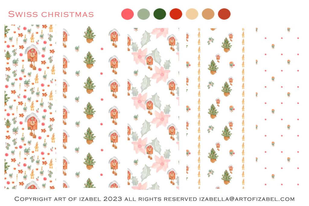Watercolor patterns with Christmas elements